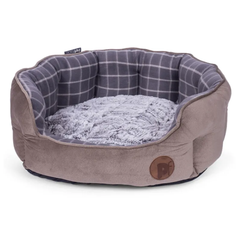 Petface Grey Check and Bamboo Oval Bed - Medium